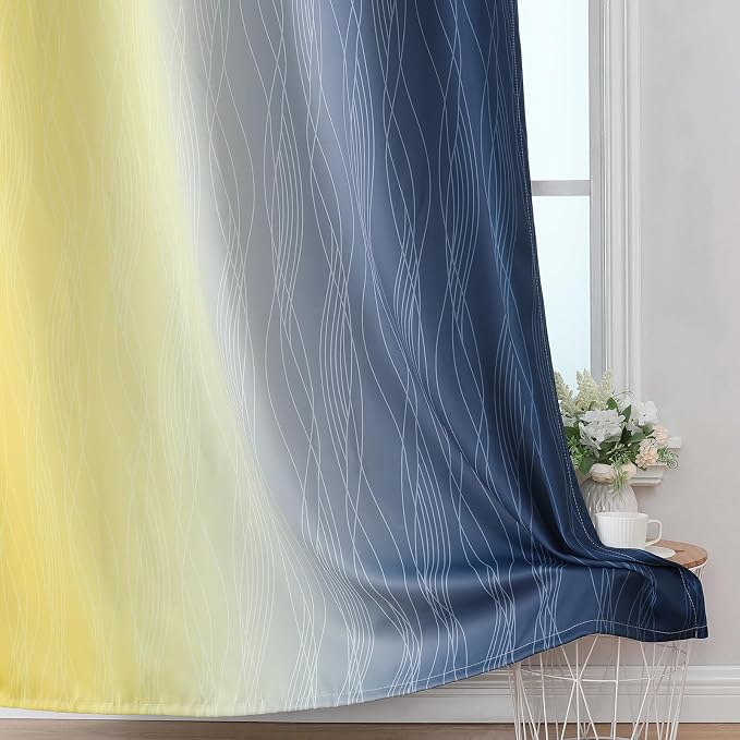 Estelar Textiler Yellow and Navy Blue Blackout Curtains - Image 6
