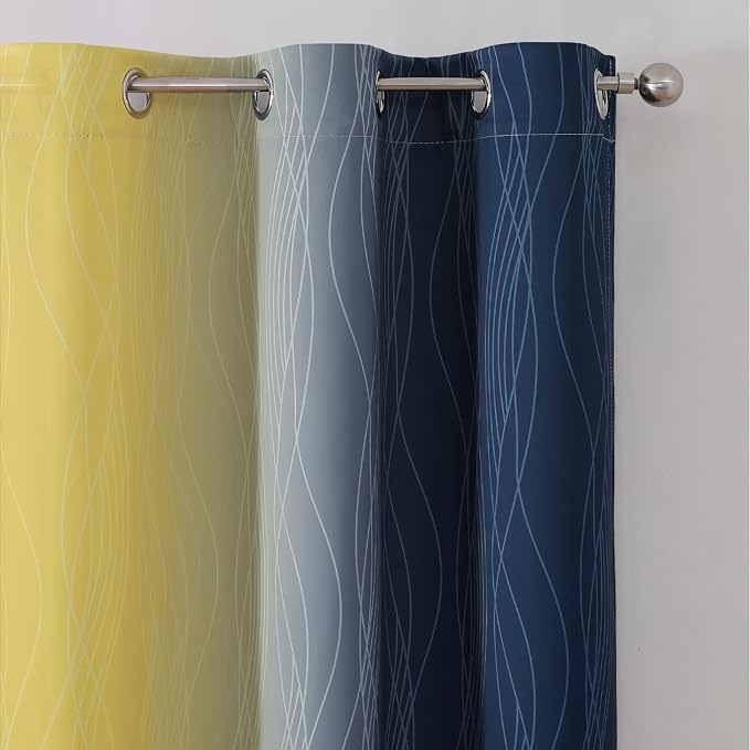 Estelar Textiler Navy Blue and Yellow Ombre Blackout Curtains 54 Inch Length 2 - Image 4