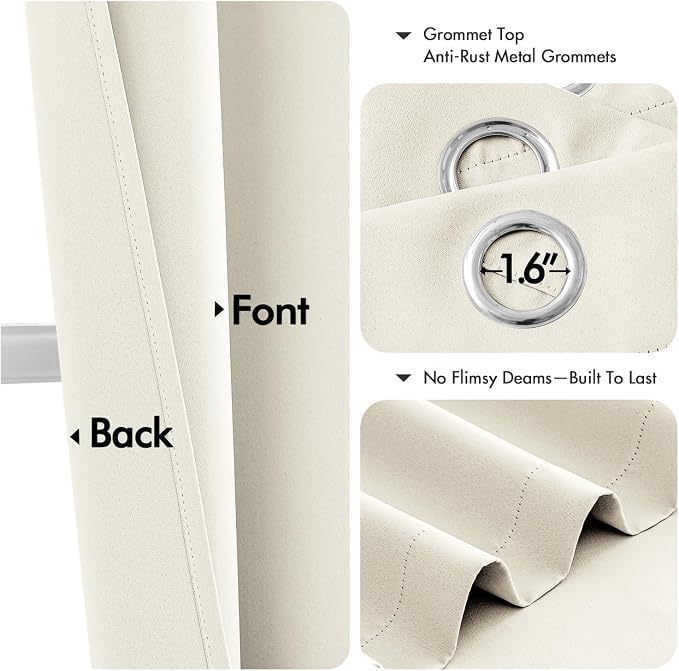 MIULEE Cream Blackout Curtains for Bedroom Living Room 63 Inches Long 2 Panels - Image 4