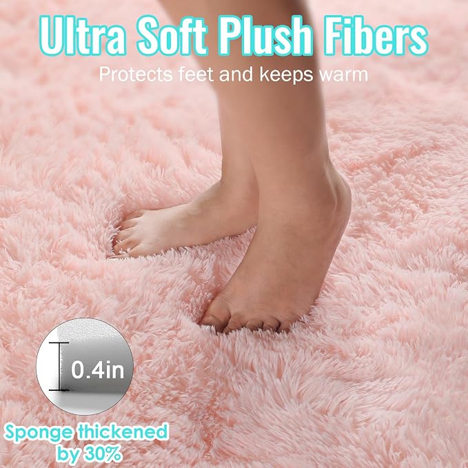 Pink Fluffy Plush Area Rug 5x8, Kids Shag Rugs - Image 7