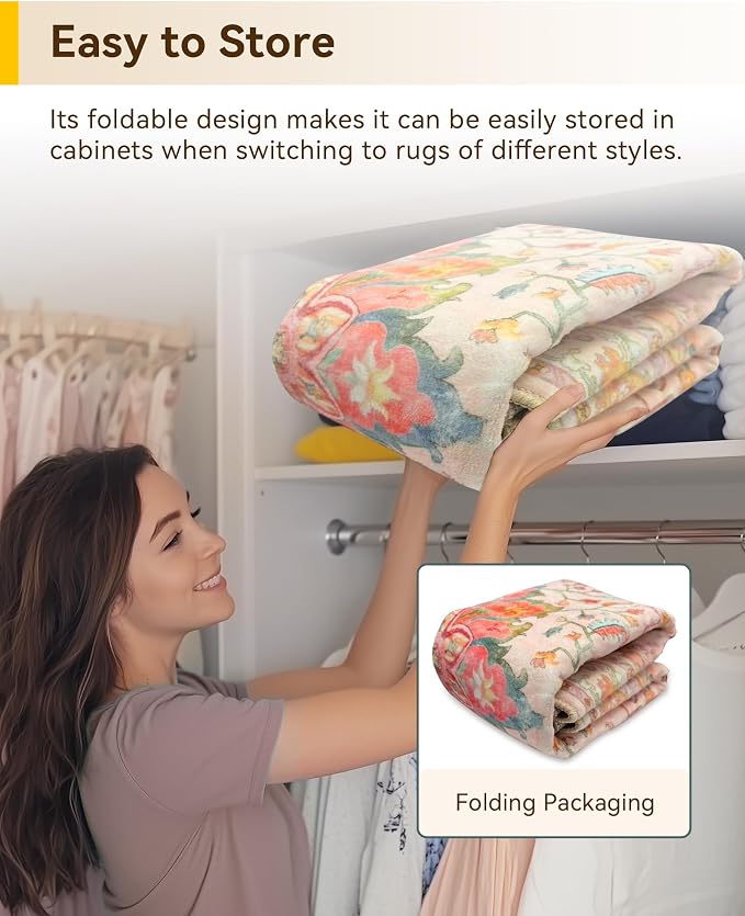 RELEANY Washable Area Rug, Water Repellent, Pet Friendly, Vintage Floral Boho - Image 5