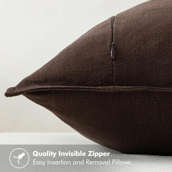 MIULEE Decorative Linen Euro Sham Pillow Covers 28x28 Inch Dark Brown | Boho - Image 3