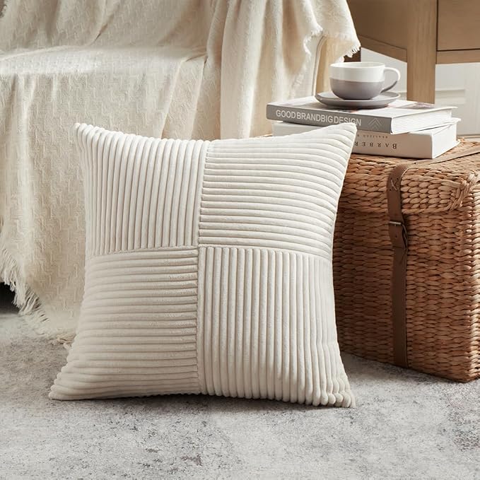 Fancy Homi 2 Packs Cream Euro Decorative Throw Pillow Covers 28x28 Inch - Image 2