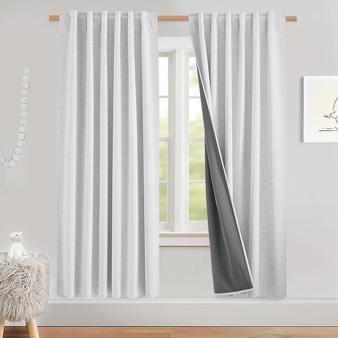 NICETOWN Linen 100% Blackout Nursery Curtains, Thermal Insulated & Noise by NICETOWN