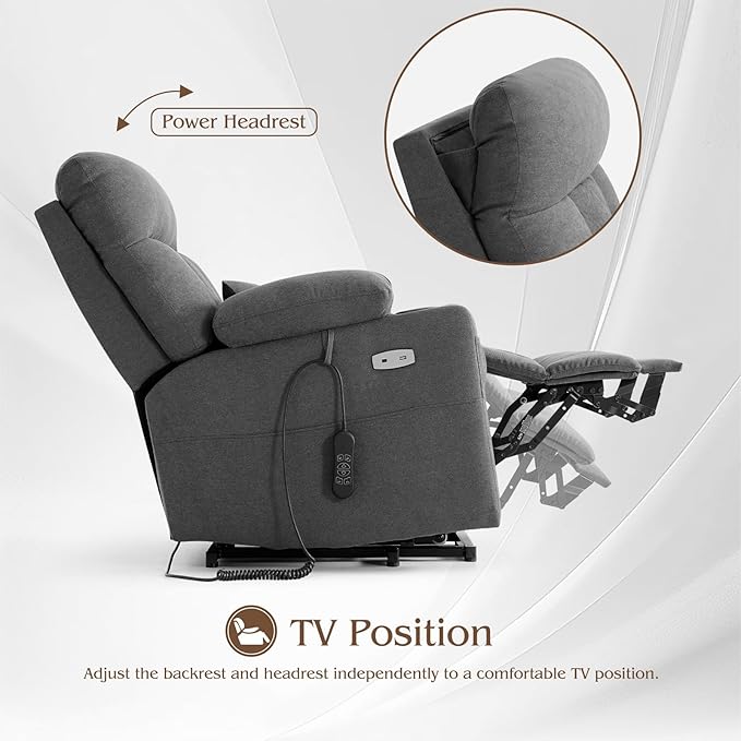 Power Lift Recliner Chair for Elderly with Extended Footrest, Infinite Position Lay Flat Recliner Chair for Adult W/Massage & Heating, Adjustable Headrest, 3-Motor Zero Gravity,Cup Holder, Fabric