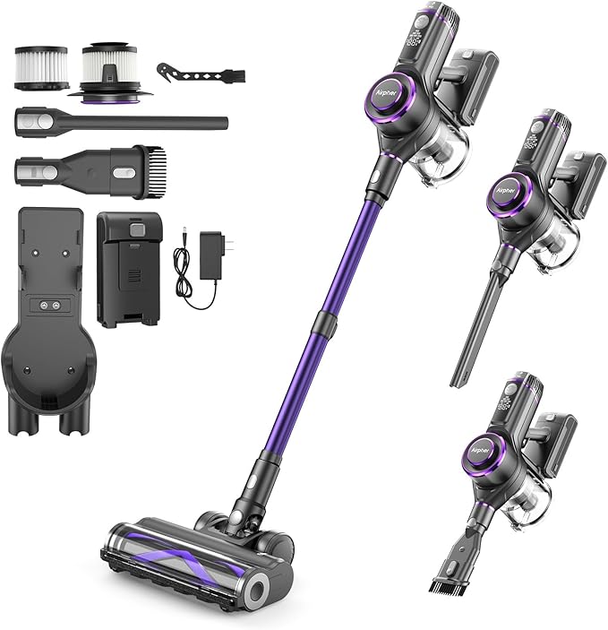 Cordless Vacuum Cleaner,600W 65KPA Dual Motor Vacuum for Home with AI Auto Suction,70Min Runtime,Stick Vacuums with Self-Standing Design,LED Headlights for Carpet,Hardwood Floors,Pet Hair,Tile