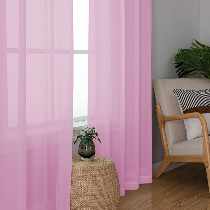 Chyhomenyc Light Pink Sheer Curtains 84 Inch Length 2 Panels, Light Filtering - Image 3