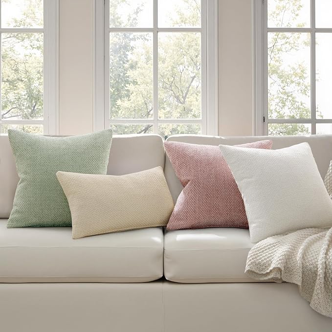 MIULEE Pack of 2 Lumbar Couch Throw Pillow Covers 20x12 Inch Neutral Cream - Image 4