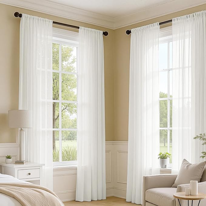 MIULEE Beige White Sheer Curtains 84 Inches Long 4 Panels 42 x 84 Inches | - Image 2
