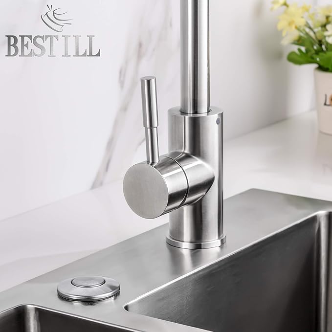 BESTILL Garbage Disposal Air Switch Kit - UL Listed, Cordless Sink Top Switch Button for Waste Disposer, 3.6" Long Push Button with Brass Cover, Brushed Nickel, Compatible with all Garbage Disposals