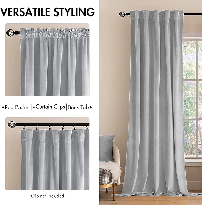 MIULEE Greyish White Velvet Blackout Curtains 52x84 inches 2 Panels | Luxury - Image 2