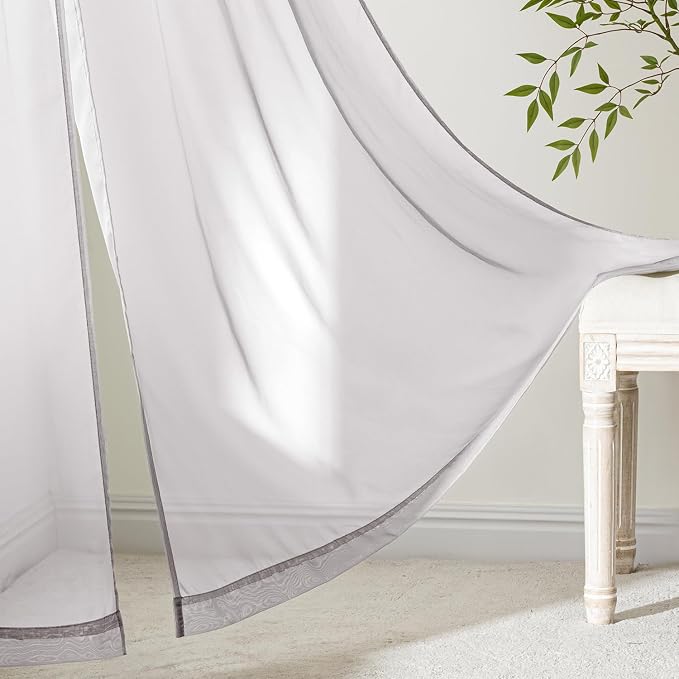 MIULEE Greyish Lilac Sheer Curtains 84 Inches Long, 4 Panels Set, Rod Pocket - Image 6