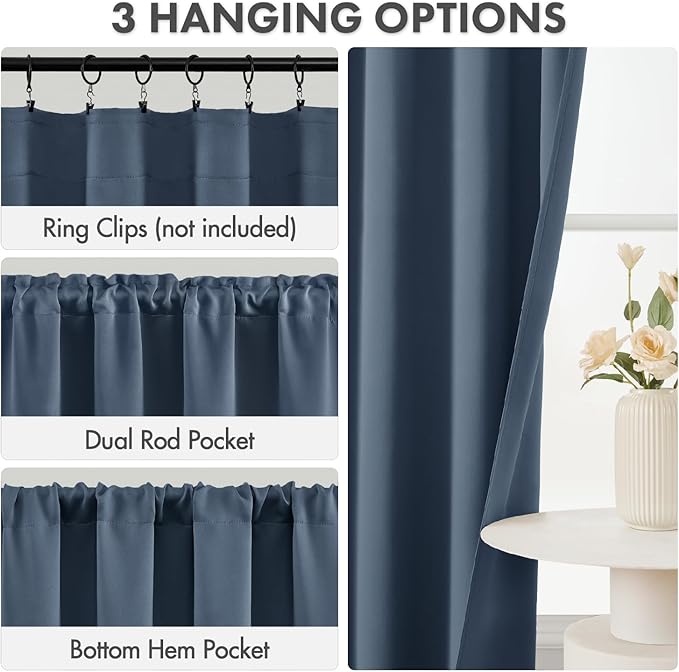 MIULEE 84 Inch Length Stone Blue Blackout Bedroom Curtains Set of 4 | Thermal - Image 3