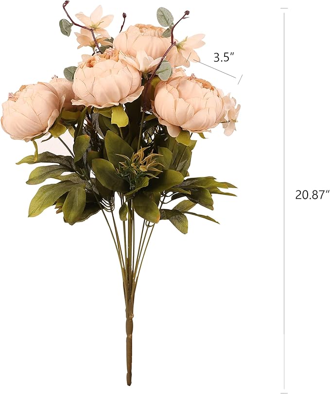 Duovlo Artificial Peony Silk Flowers Fake Flowers Vintage Wedding Home Decoration,Pack of 1 (Light Champagne)