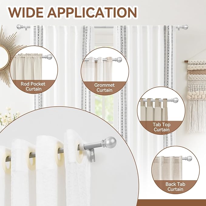Silver Curtain Rods for Windows 28 to 48 Inch, 2 Pack 5/8 Inch Diameter - Image 6