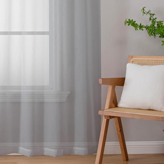 Light Grey Sheer Curtains 78 Inches Long 2 Panels, Light Filtering Voile Airy - Image 6