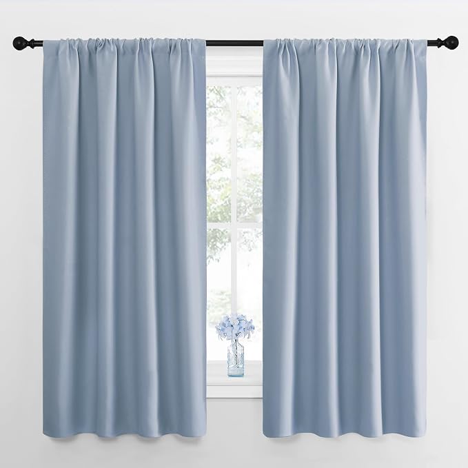 NICETOWN Window Curtains for Bedroom, Vintage Blue, 2 Panels, W42 x L48 -Inch by NICETOWN
