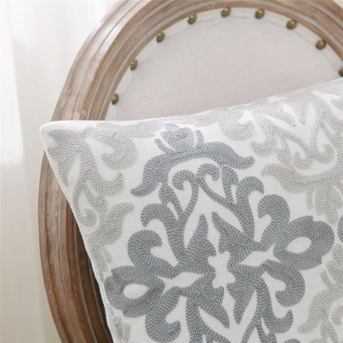 HWY 50 Gray Grey Decorative Throw Pillow Covers 18x18 Inch, Pack of 2 Embroidered Linen Farmhouse Cushion Cover Pillow Case for Sofa Couch Living Room Bed Bedroon, Accent Geometric