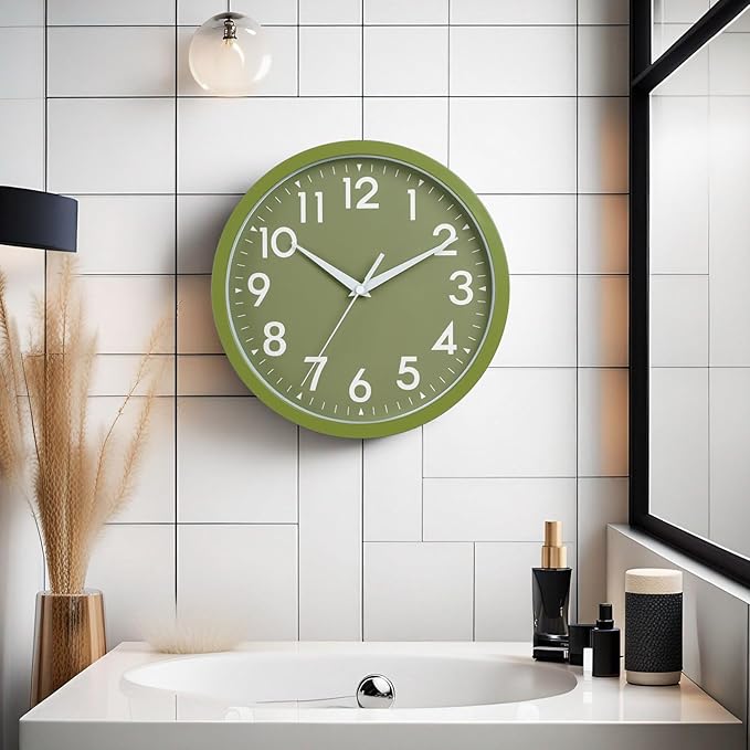 Wall Clock Analog 10 Inch Simple Silent Non Ticking Battery Operated Modern Decorative for Kitchen Office Bedroom Bathroom Living Room(Olive Green)