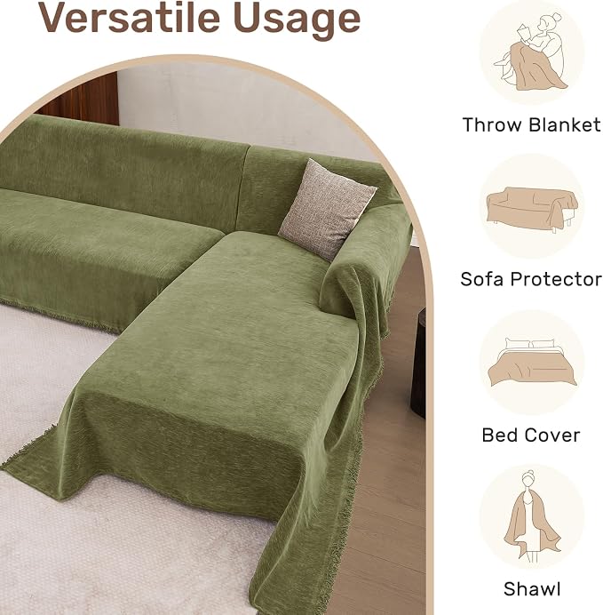 2 Pieces Sectional Couch Covers L Shaped Cover L Green | Thick Washable Fabric - Image 6