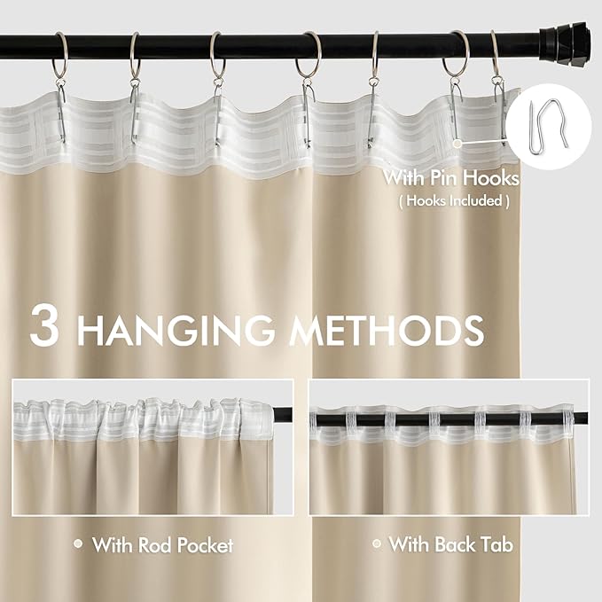 MIULEE Cream Beige Back Tab Light Blocking Curtains 96 Inch Length 2 Panels Set - Image 3