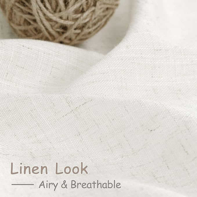 Beige White Linen Curtains for Living Room Extra Long 110 Inches Long Back Tab - Image 4