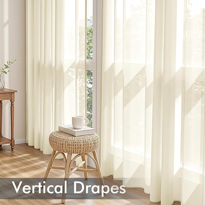 MIULEE Light Cream Sheer Curtains 63 Inches Long 4 Panels 42 x 63 Inches | - Image 5