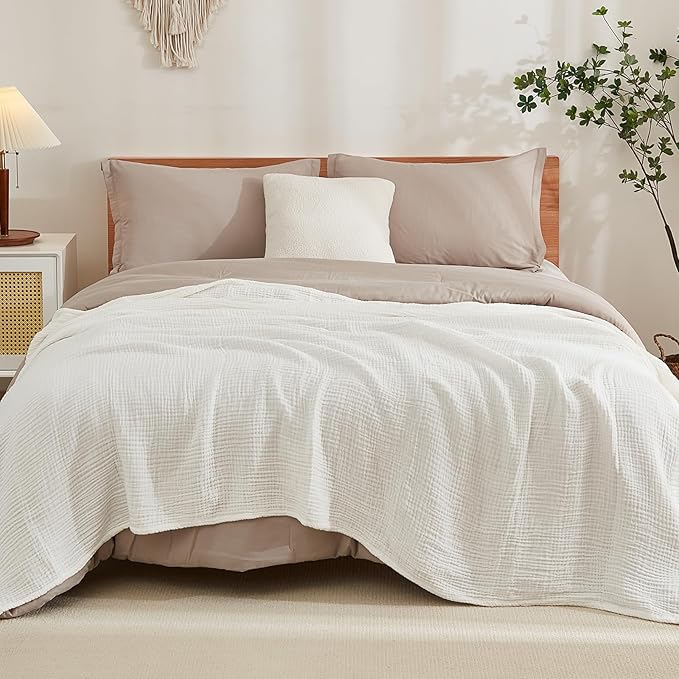 EMME Cotton Muslin King Blanket 4 Layer，Oversized Gauze Bedspread Coverlet by EMME