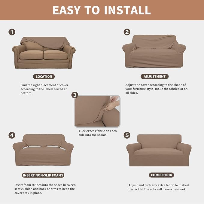 Easy-Going 100% Waterproof Loveseat Couch Cover Stretch Jacquard Sofa Cover | - Image 5