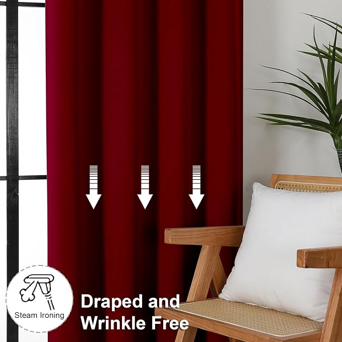 Simplebrand Ava Red Short 36 Inches Blackout Curtain 2 Panels Set, Half Window - Image 7