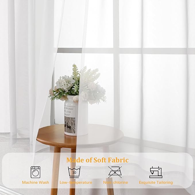 Gwine White Sheer Curtains 68 Inches Long 2 Panels Set, Light Filtering Sheer - Image 7