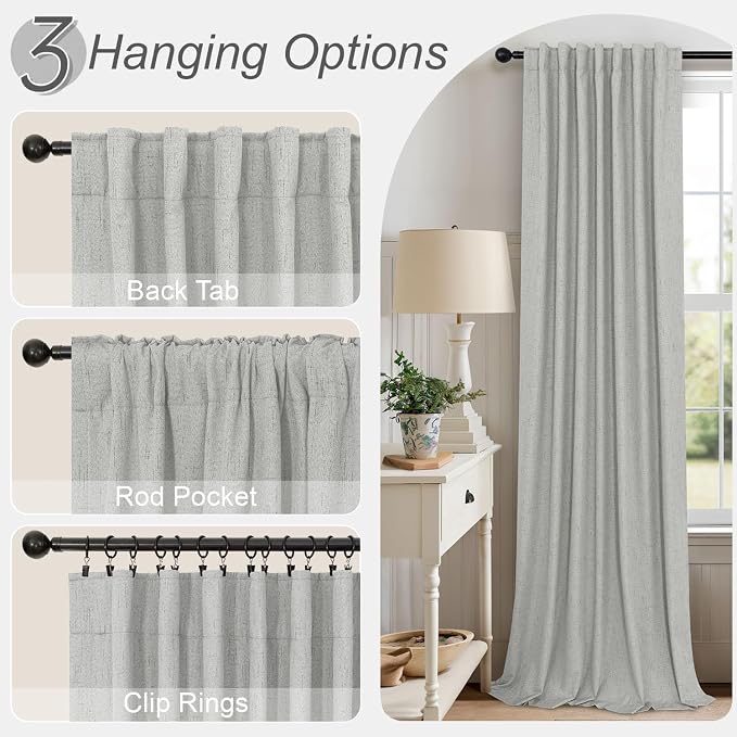 102 Inch Long Curtains Blackout Linen Cotton Textured Black Out Curtains Energy - Image 6