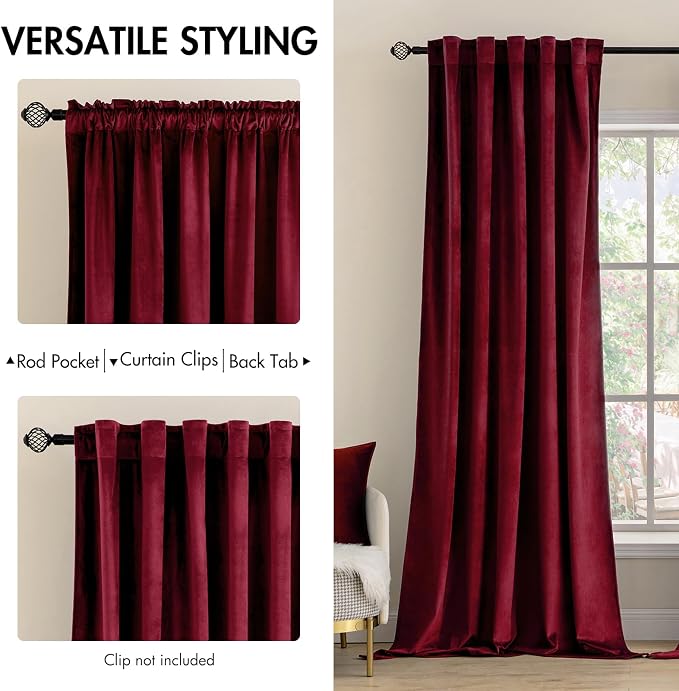 MIULEE Velvet Curtains 90 inches 2 Panels Luxury Blackout Curtains - Image 2