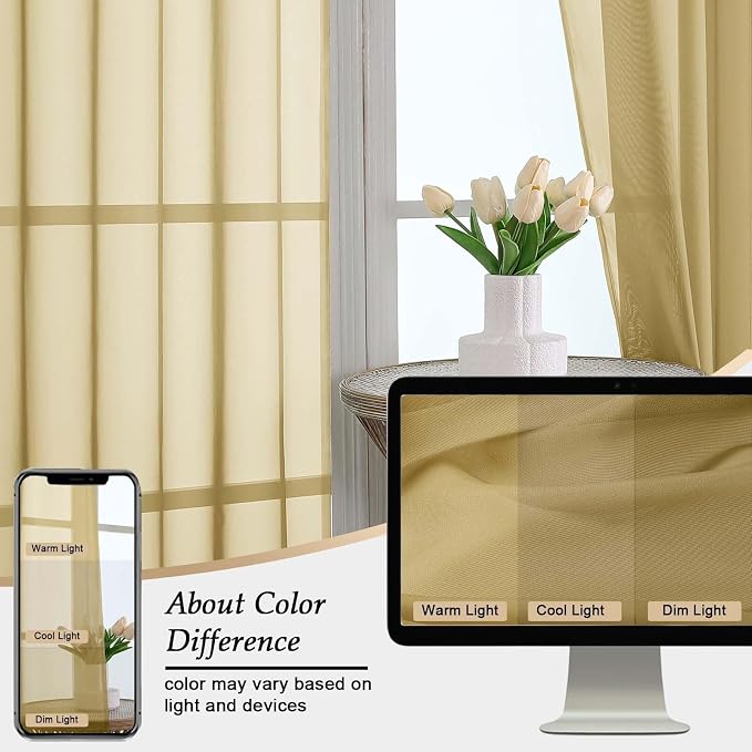 Extra Long Gold Sheer Curtains for Bedroom Living Room 120 Inches Long 2 Panels - Image 7