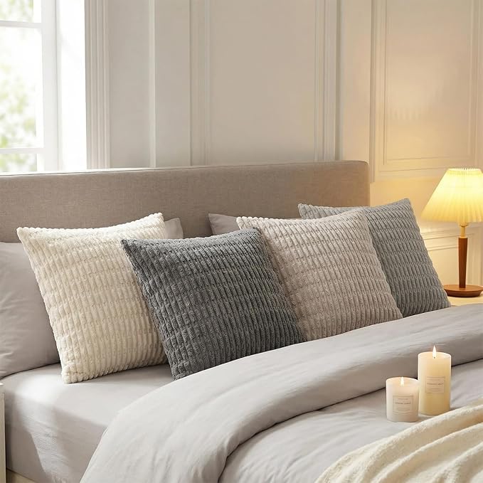 Fancy Homi Set of 4 Grey and White Decorative Throw Pillow Covers 20x20 Inch - Image 2