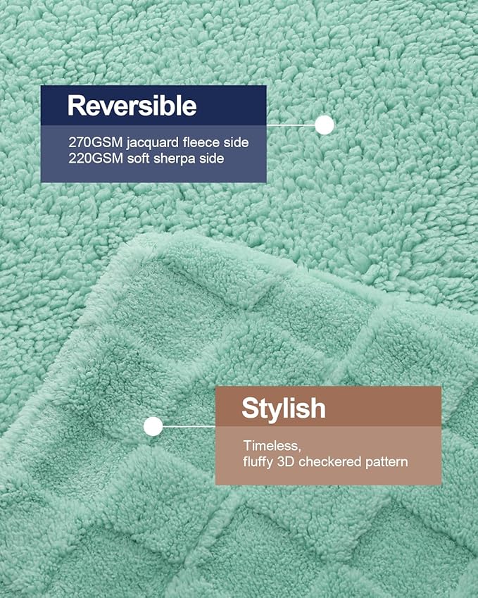 Pawque Super Soft Cozy Throw Blanket Twin Size for Couch Bed, Fluffy Sherpa Fleece Reversible Thick Warm Fuzzy Blanket for All-Season, 3D Checkered Jacquard Decorative Blankets, Sage Green, 60"x80"