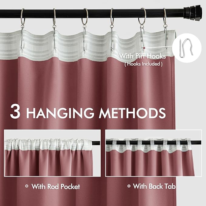 MIULEE Dusty Rose Back Tab Blackout Curtains 52x63 Inches Long 2 Panels Set | - Image 3