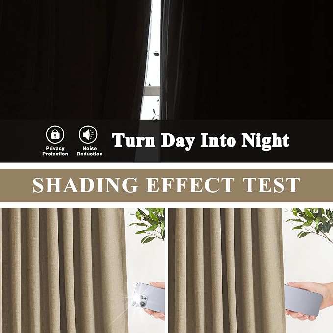 Vision Home Brown Pinch Pleated Full Blackout Curtains Linen Blended 60 inch - Image 3