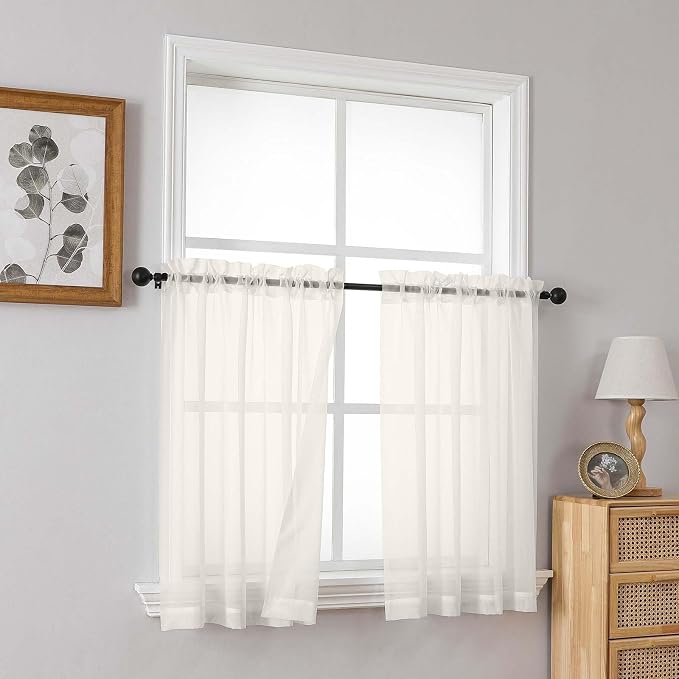 Ivory Small Sheer Curtains Tier 24 Inches Length 2 Pieces, Light Filtering Cafe - Image 8