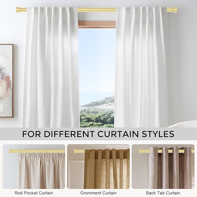 VOIIY Gold Curtain Rods for Windows 28 to 48 Inch, Size:30-60 Inch - Image 6