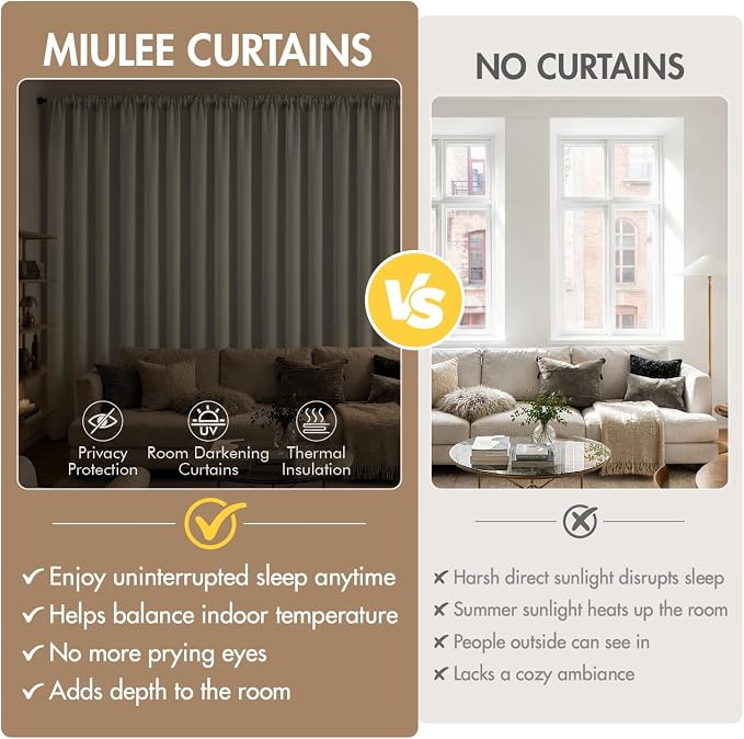 MIULEE 84 Inch Length Cobblestone Blackout Bedroom Curtains Set of 4 | Thermal - Image 6