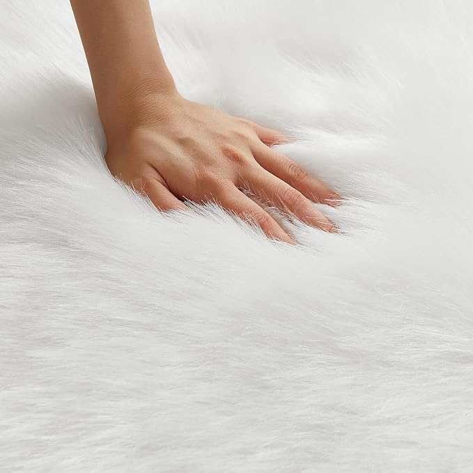 AMTOVO Faux Fur Sheepskin Rug for Living Room, 4 x 6 ft White Fluffy Area Rug - Image 8
