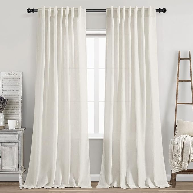 Cream Semi Sheer Linen Curtains 88 Inch Length by Nanspring