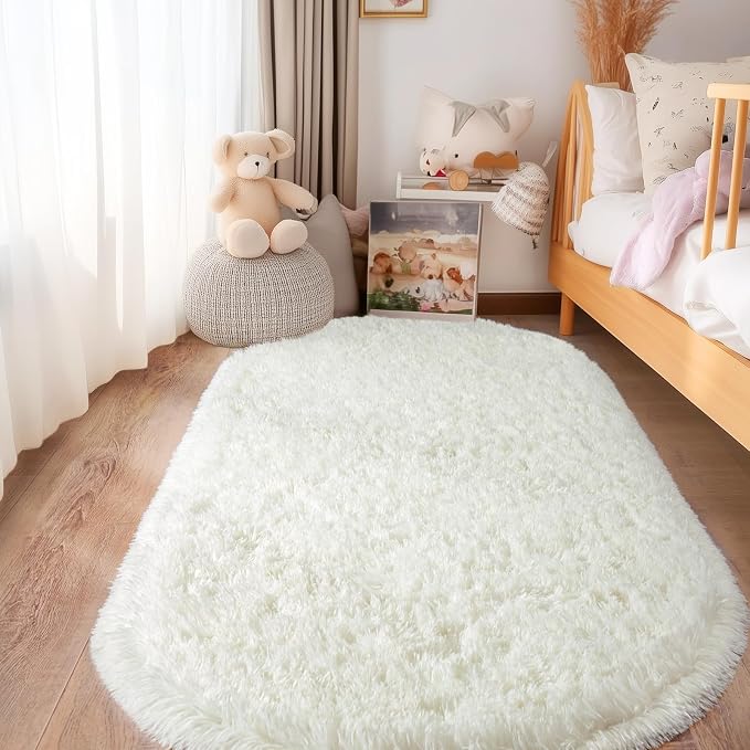 Pionblank Fluffy Oval Rug for Bedroom 2.6x5.3, Shag Throw Rugs for Bedside - Image 3