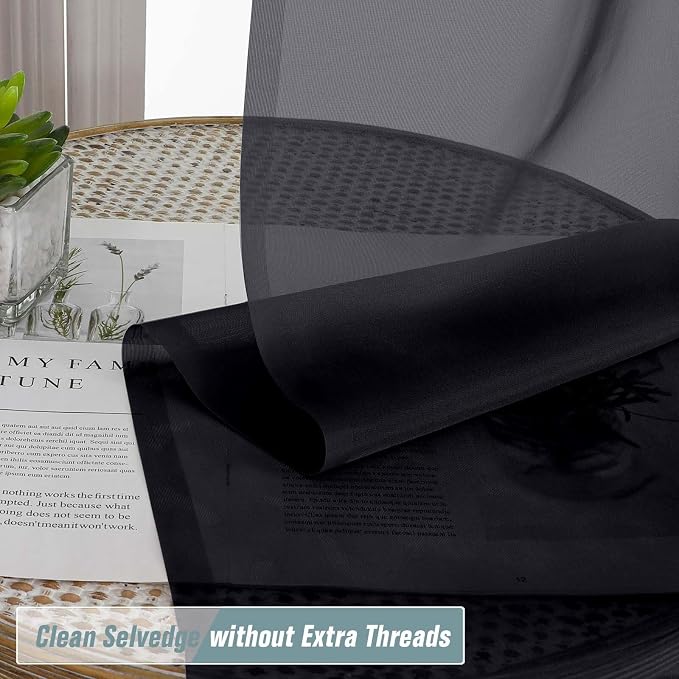Halloween Black Sheer Curtains for Window 96 Inches Long 2 Panels Set, Soft - Image 2