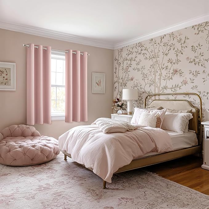 MIULEE Blackout Curtains for Bedroom 2 Panels 40 x 45 Inch Long Pink | Thermal - Image 6
