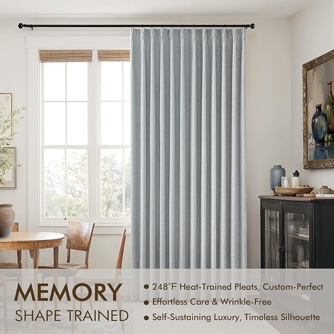 MIULEE Grayish Blue Pinch Pleated 100% Blackout Linen Curtains 40x63 Inches | - Image 3