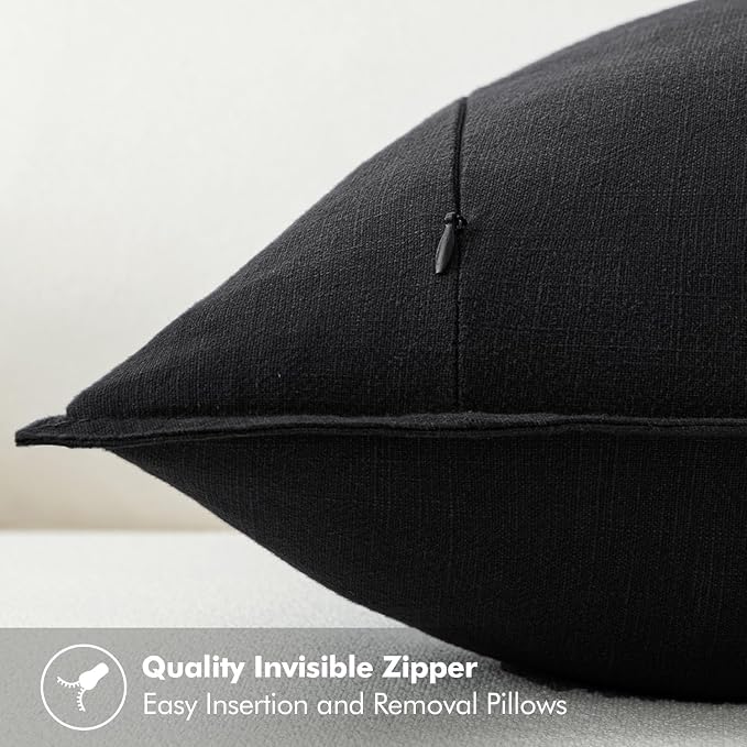 MIULEE Decorative Linen Euro Sham Pillow Covers 22x22 Inch Black | Boho - Image 3