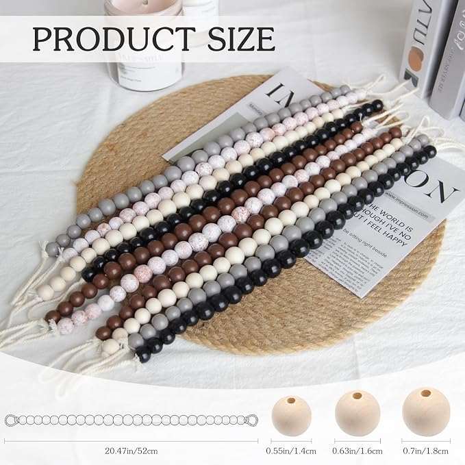 Hion 4 Pcs Boho Curtain Tiebacks, Wood Beads Curtain Holdbacks, Outdoor - Image 2