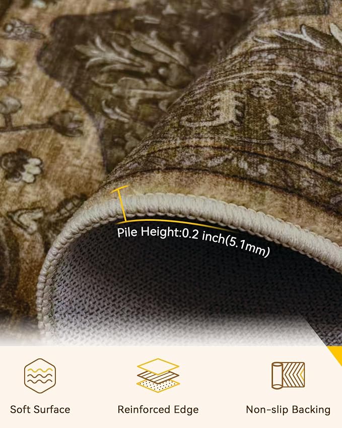 Area Rugs 6'x9' Washable Non-Slip, Floral Vintage Distress Print Pattern - Image 2
